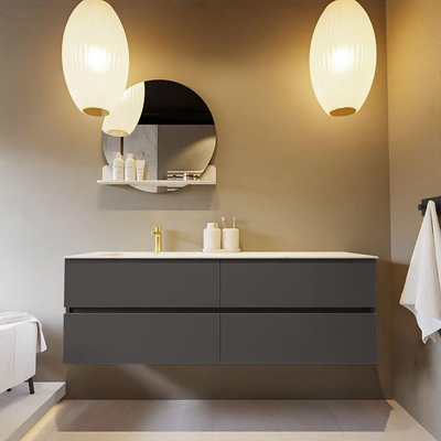 Mondiaz VICA-DLUX ensemble de meuble de salle de bain - 150cm - meuble sous-vasque gris foncé - 4 tiroirs - lavabo encastré cloud gauche - 1 trou de robinet - version haute de 60cm - opalo