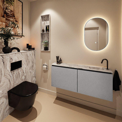 MONDIAZ TURE-DLUX 120cm toiletmeubel Plata. EDEN wastafel Glace positie rechts. Met 1 kraangat.