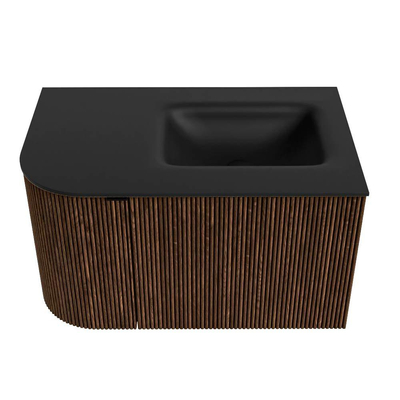 MONDIAZ KURVE Meuble de salle de bains 75 cm avec module 25 L couleur Walnut avec 1 tiroir et 1 porte. Lavabo GRUNNE droit sans trou de robinet Urban.