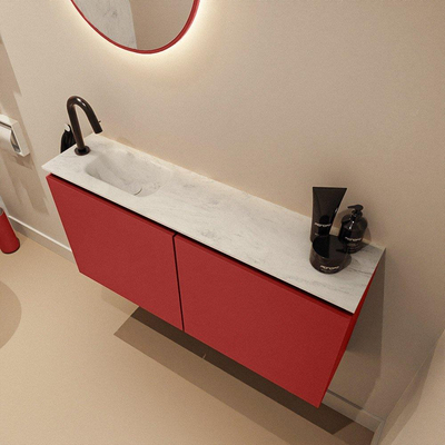 MONDIAZ TURE-DLUX Meuble de WC 100cm Fire. Lavabo EDEN Opalo position gauche. Avec 1 trou de robinet.