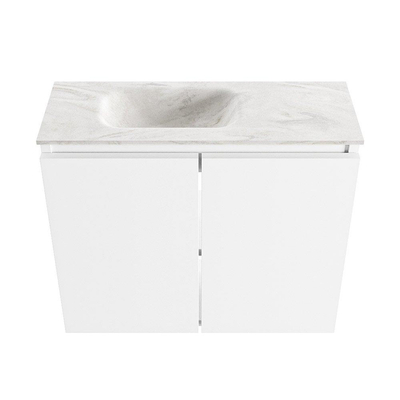 MONDIAZ TURE-DLUX meuble WC 60cm Talc. Lavabo EDEN Ostra position gauche. Avec 1 trou de robinet.