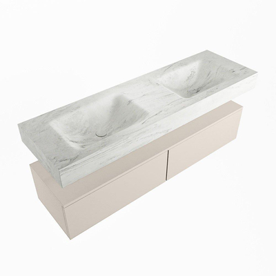 Mondiaz ALAN-DLUX Ensemble de meuble - 150cm - meuble Linen mat - 2 tiroirs - Lavabo Cloud Opalo suspendu - vasque Gauche et droite - 2 trous de robinet