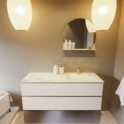 Mondiaz VICA-DLUX ensemble de meuble de salle de bain - 130cm - meuble sous-vasque lin - 2 tiroirs - lavabo encastré nuage droite - 1 trou de robinet - version haute de 60cm - frape