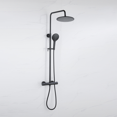 FugaFlow Eccelente Ensemble de douche de tête - thermostatique - douche de tête 30cm - flexible métallique - douchette ronde - noir mat