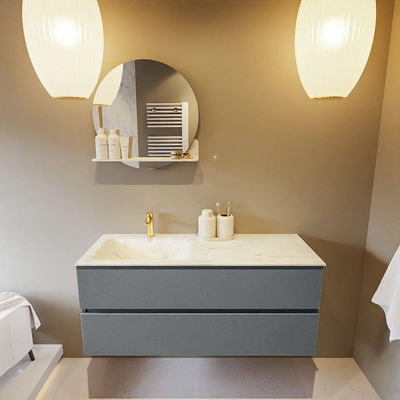 Mondiaz VICA-DLUX Ensemble de meuble de salle de bain - 120cm - meuble sous-vasque plata - 2 tiroirs - lavabo encastrée cloud gauche - 1 trou de robinet - version haute de 60cm - opalo