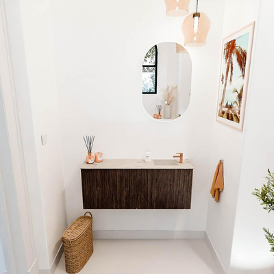 Mondiaz JOYA-DLUX 100cm toiletmeubel - kleur Walnut - Wastafel FAYE positie Rechts 1 kraangat kleur Frappe.