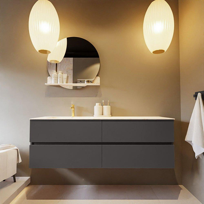 Mondiaz VICA-DLUX ensemble de meuble de salle de bain - 150cm - meuble sous-vasque gris foncé - 4 tiroirs - lavabo encastré cloud gauche - 1 trou de robinet - version haute de 60cm - ostra