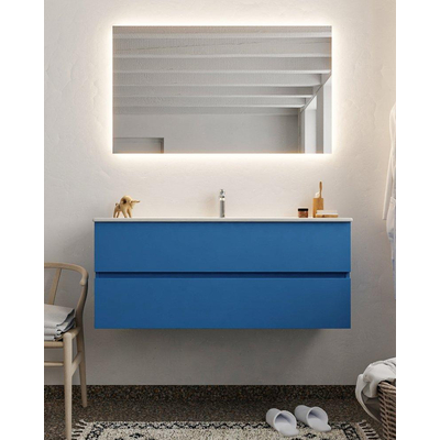 Mondiaz VICA ensemble de meuble de salle de bain - 120cm - meuble sous-vasque jeans - 2 tiroirs - lavabo denia milieu - 1 trou de robinet - miroir LED - version XL 60cm haut