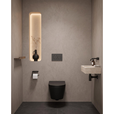 QeramiQ Dely Toiletset - 36.3x51.7cm - Geberit UP720 inbouwreservoir - rimless - diepspoel - 35mm zitting - softclose - bedieningsplaat mat antraciet - ronde knoppen - mat zwart