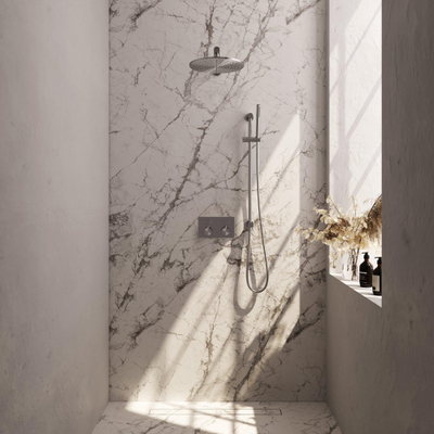 BRAUER Brushed Edition Douche de pluie encastrée thermostatique - boutons poussoirs - SET 62 - douche de tête 30cm - bras mural droit - douchette à main barre - flexible de douche - barre de douche intégrée - inox brossé PVD