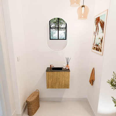 Mondiaz JOYA-DLUX 50cm toiletmeubel - kleur Oak - Wastafel FAYE positie Links 1 kraangat kleur Lava.