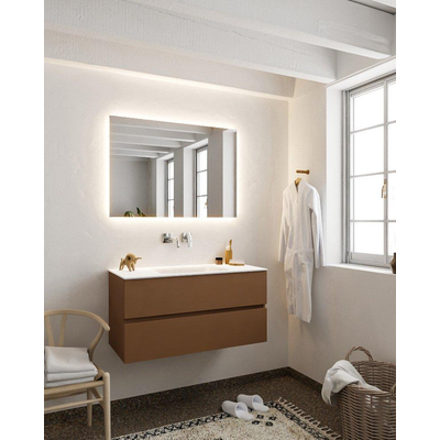 MONDIAZ VICA Ensemble de meuble salle de bain - 100cm - 2 tiroirs - lavabo Cloud au centre - 0 trous de robinet - solid surface rouille