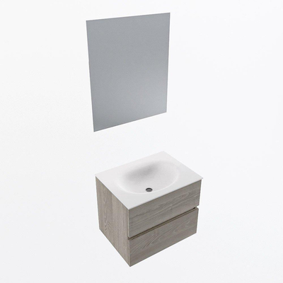 Mondiaz VICA ensemble de meuble de salle de bain - 60cm - meuble sous-vasque marron clair gris - 2 tiroirs - lavabo lune milieu - sans trous de robinet - couleur talc - miroir LED - version XL 60cm de haut