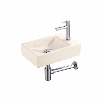 Saniclass Fuente pack lave-mains – rectangulaire – 40 x 22 x 10 cm – Solid Surface beige – robinet chromé