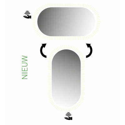INK SP27 Spiegel - 40x3x80cm - LED onder en boven colour changing - dimbaar - Spiegelverwarming - ovaal - zonder kader - aluminium Spiegel
