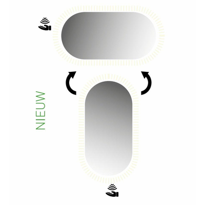 INK SP27 spiegel – ovaal – 40x80 cm – indirecte LED rondom – spiegelverwarming, dimbaar – zonder kader