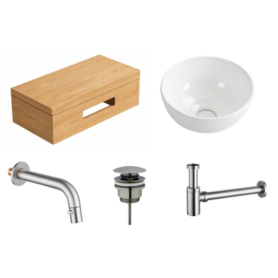 Royal Plaza Terra pack lave-mains – 40 x 25 x 10 cm – bois blanc brillant – robinet inox – sandwood (chêne clair)