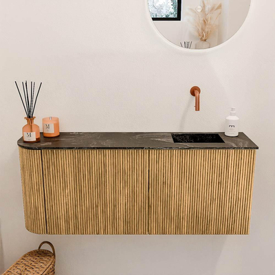 Mondiaz JOYA-DLUX 101.6cm toiletmeubel - ronding links kleur Oak - Wastafel FAYE positie Rechts Zonder kraangat kleur Lava.
