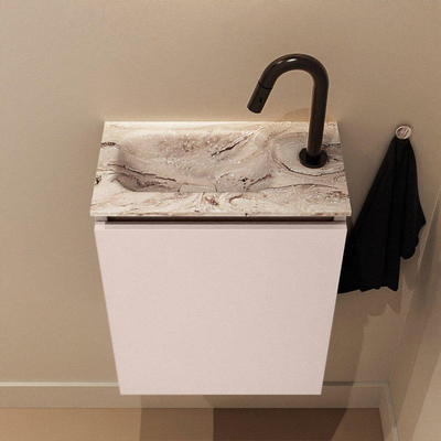 MONDIAZ TURE-DLUX Meuble de toilettes 40 cm Rosee. EDEN vasque Glace position à gauche. Avec 1 trou de robinet.