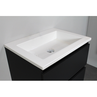 Basic Bella Meuble salle de bains avec lavabo acrylique Blanc 60x55x46cm sans trous de robinet avec miroir et éclairage Noir mat