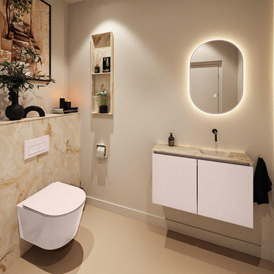 MONDIAZ TURE-DLUX Meuble toilette - 80cm - Rosee - EDEN - vasque Frappe - position droite - sans trou de robinet