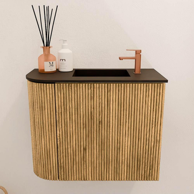 Mondiaz JOYA 51.6cm toiletmeubel - ronding links kleur Oak - Wastafel FAYE positie Rechts 1 kraangat kleur Urban.