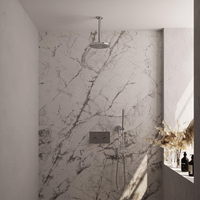 BRAUER Chrome Carving Douche de tête thermostatique encastrée - boutons-poussoirs - SET 53 - douche de tête 20cm - bras de plafond - douchette stick - flexible de douche - coude d'alimentation mural - chrome