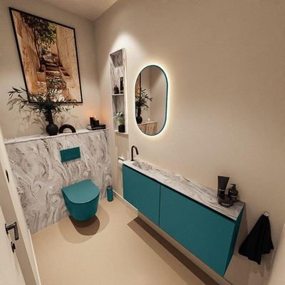 MONDIAZ TURE-DLUX Meuble toilette - 120cm - Smag - EDEN - vasque Glace - position gauche - 1 trou de robinet