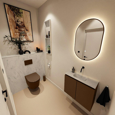 MONDIAZ TURE-DLUX Meuble toilette - 60cm - Rust - EDEN - vasque Opalo - position centrale - sans trou de robinet