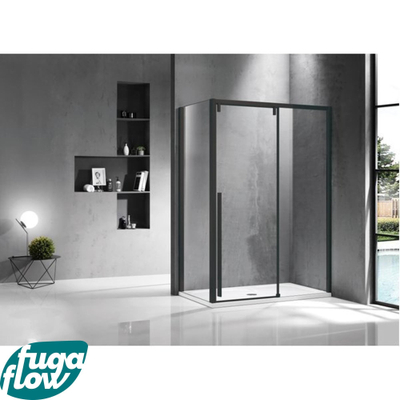 Cabine de douche FugaFlow Efficiente Vetro 160x90cm avec porte coulissante en verre de sécurité 8mm avec anti-calcaire noir mat -