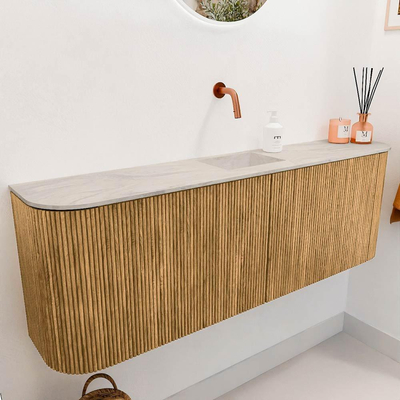 Mondiaz JOYA-DLUX 123.2cm toiletmeubel - ronding links en rechts kleur Oak - Wastafel FAYE positie Midden Zonder kraangat kleur Ostra.