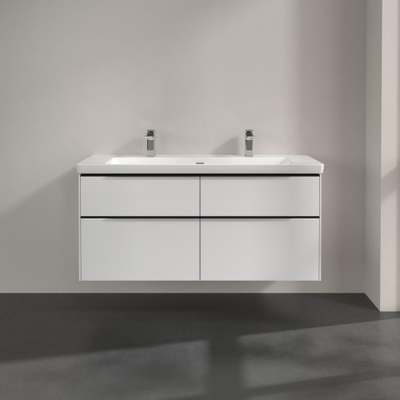 Villeroy & boch subway 3.0 meuble sous-vasque 130x55x45cm avec volcano poignée noire 1 découpe siphon aggloméré blanc brillant