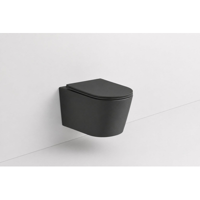 QeramiQ Dely Ensemble de WC - réservoir encastré Qeramiq Flush - abattant slim - plaque de commande en métal inox - boutons ronds - noir mat