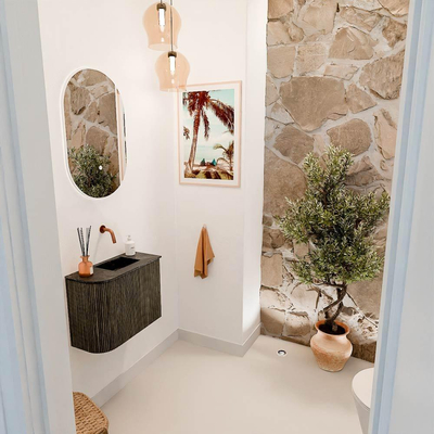 Mondiaz JOYA-DLUX Meuble de toilette 51,6cm - arrondi gauche couleur Shadow - Vasque FAYE position droite Sans trou de robinet couleur Lava