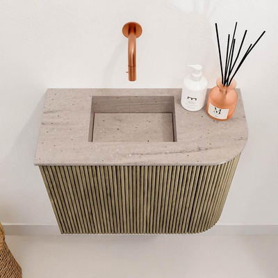 Mondiaz JOYA-DLUX Meuble de toilette 51,6 cm - arrondi droit couleur Dusk - Lavabo FAYE position gauche sans trou de robinet couleur Saba