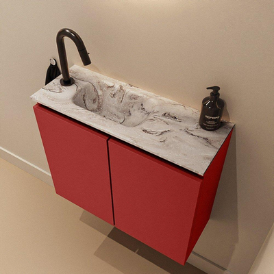 MONDIAZ TURE-DLUX 60cm toiletmeubel Fire. EDEN wastafel Glace positie links. Met 1 kraangat.