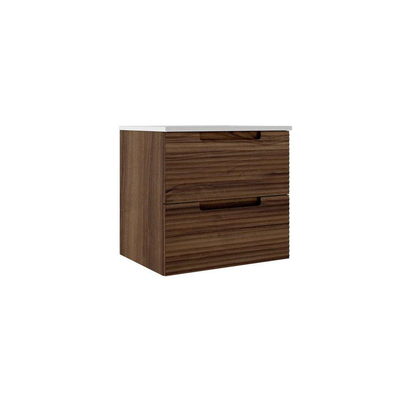 Saniclass Prime Balance Meuble de salle de bain - 60x55x45cm - 1 vasque rectangulaire en céramique blanc - 1 trou de robinet - 2 tiroirs - miroir rectangulaire - noyer