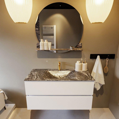 Mondiaz VICA-DLUX Ensemble meuble de salle de bains - 100cm - talc - 2 tiroirs - Lavabo encastré CLOUD - central - 1 trou de robinet - couleur Lava - version XL 60cm de hauteur