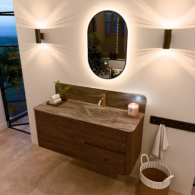 Mondiaz CIRO-DLUX Badkamermeubelset - 120x45x50cm - Solid surface wastafel Oza - 1 wasbak Rechts - 1 kraangat - 2 lades - Dusk