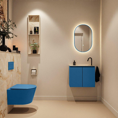MONDIAZ TURE-DLUX Meuble toilette - 60cm - Jeans - EDEN - vasque Frappe - position droite - 1 trou de robinet
