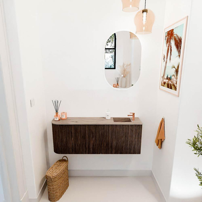 Mondiaz JOYA-DLUX 111.6cm toiletmeubel - ronding links kleur Walnut - Wastafel FAYE positie Rechts 1 kraangat kleur Arena.