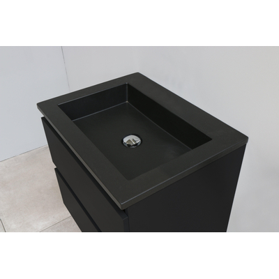 Basic Bella Meuble salle de bains avec lavabo acrylique Noir 60x55x46cm sans trous de robinet Noir mat