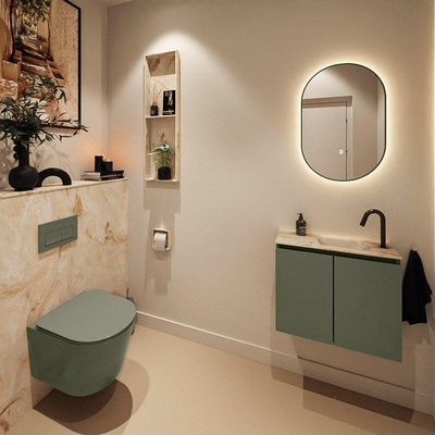MONDIAZ TURE-DLUX 60cm toiletmeubel Army. EDEN wastafel Frappe positie rechts. Met 1 kraangat.