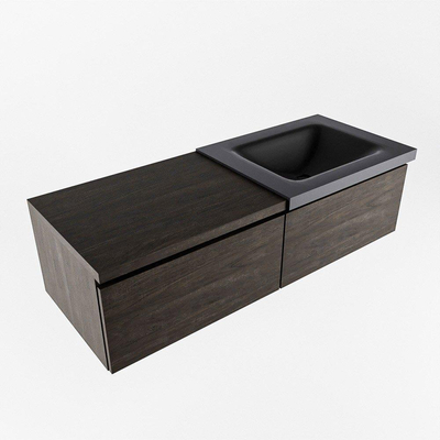 Mondiaz BUKLA badkamermeubelset 120x45x34cm 0 kraangaten wasbak rechts solid surface Urban greeploos 2 lades met softclose Melamine Dark brown