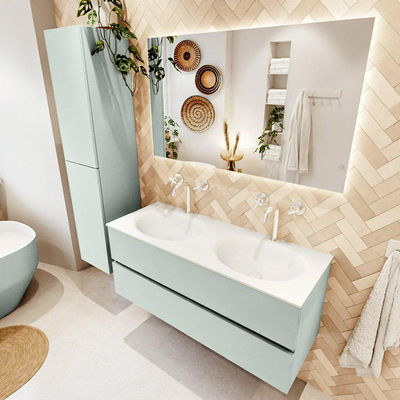 Mondiaz VICA ensemble de meuble de salle de bain - 120cm - meuble sous-vasque greey - 2 tiroirs - lavabo moon double - 2 trous de robinet - couleur talc - miroir LED - version XL 60cm de haut