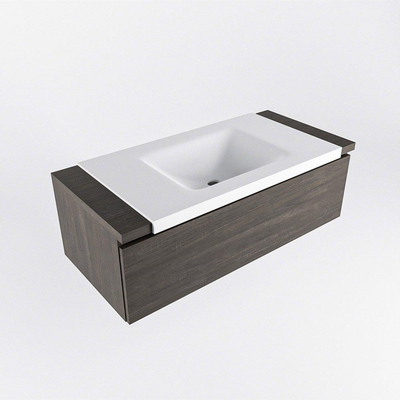 Mondiaz BUKLA Badkamermeubelset - 100x45x34cm - 0 kraangaten - wasbak midden - solid surface - Talc - greeploos - 1 lade - Melamine - Dark brown