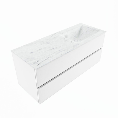 Mondiaz VICA-DLUX ensemble de meuble de salle de bain - 120cm - meuble sous lavabo talc - 2 tiroirs - lavabo encastré cloud droite - sans trous de robinet - version haute de 60cm - opalo