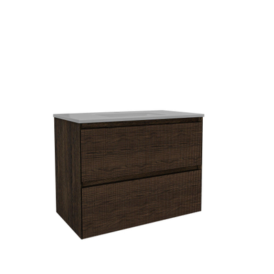 Saniclass Holz Atelier Ensemble de meubles de salle de bains - 80x45x62cm - lavabo en céramique Vygo - 1 vasque - 1 trou de robinetterie - avec trop-plein - 2 tiroirs - chêne charcoal mat (bois)