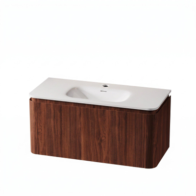 Royal Plaza Terra Badkamermeubelset - 100x46.2x46cm - solid surface wastafel wit mat - 1 wasbak - 1 kraangat - 2 lades - kastanje (walnoot)