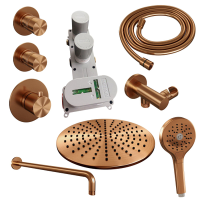 Brauer Copper Edition Ensemble de douche pluie encastré - douche principale 30cm - bras mural - avec partie encastrable - corps lisse - douchette ronde 1 fonction - PVD - cuivre brossé